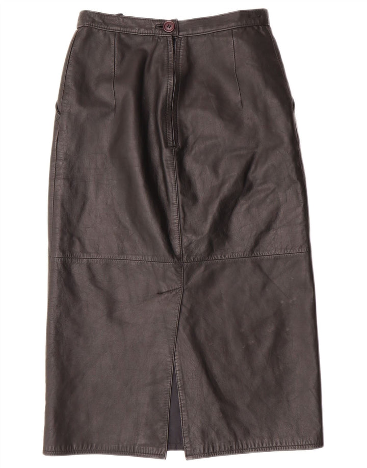 CHALICE Gonna in pelle a vita alta da donna UK 8 piccola W24 Pelle nera