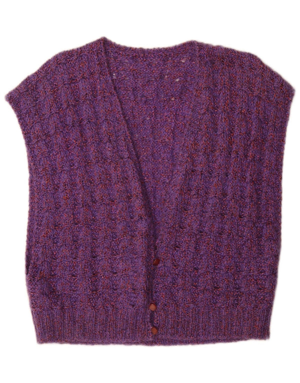 Gilet lavorato a maglia da donna vintage UK 14 grande viola screziato