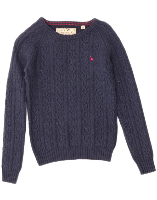 Maglione maglione con scollo a barca da donna Jack Wills UK 10 piccolo lana d'agnello blu navy
