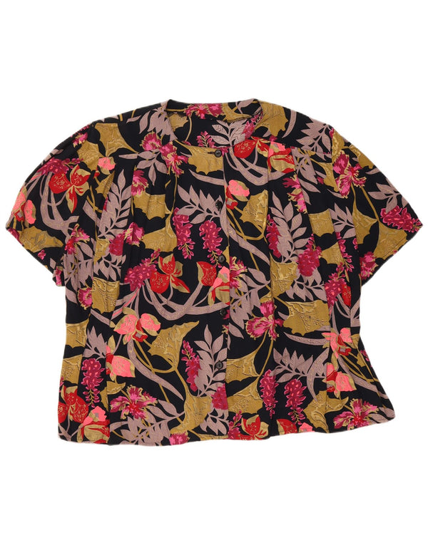 Camicetta vintage da donna a maniche corte UK 18 XL nera floreale