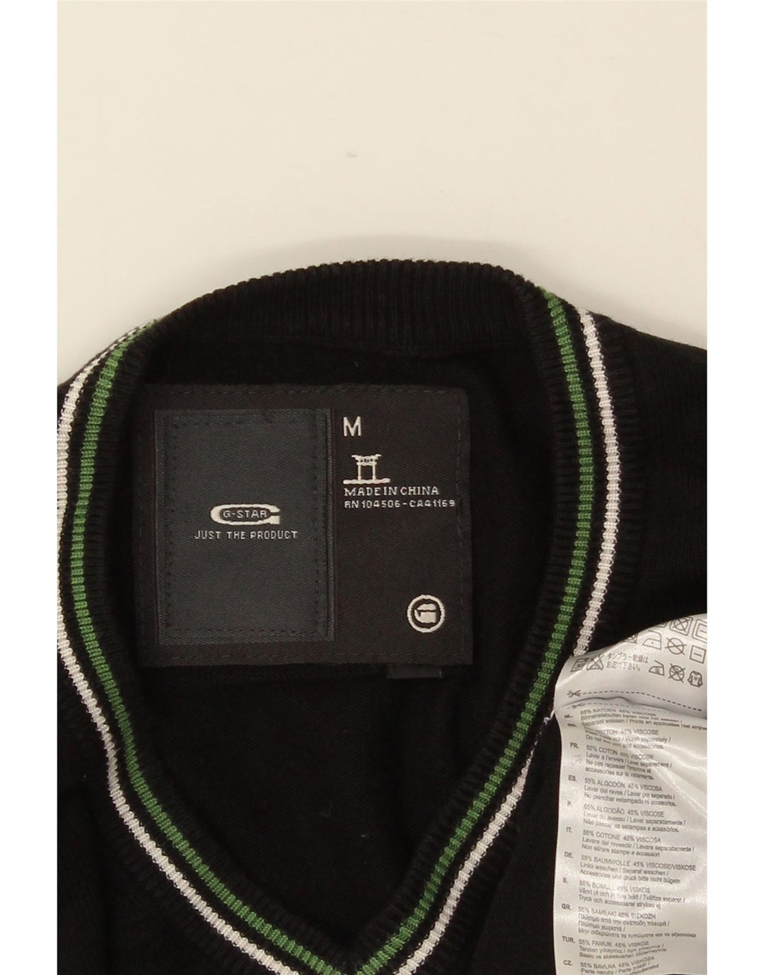 Maglione da uomo con scollo a V G-STAR in cotone a righe nere medie