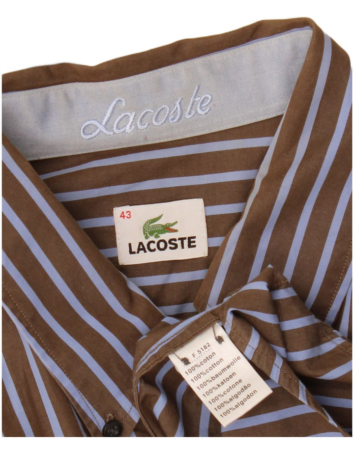 Camicia da uomo Lacoste taglia 43 grande cotone gessato marrone