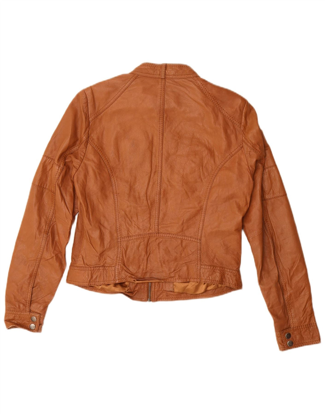Giacca in pelle corta da donna vintage UK 14 Marrone medio