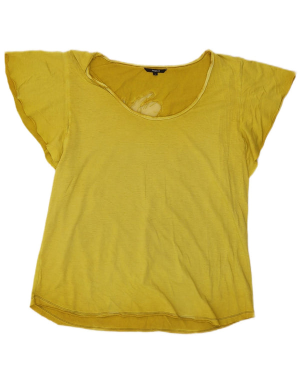 Desigual T-shirt grafica da donna Top UK 16 grande giallo floreale