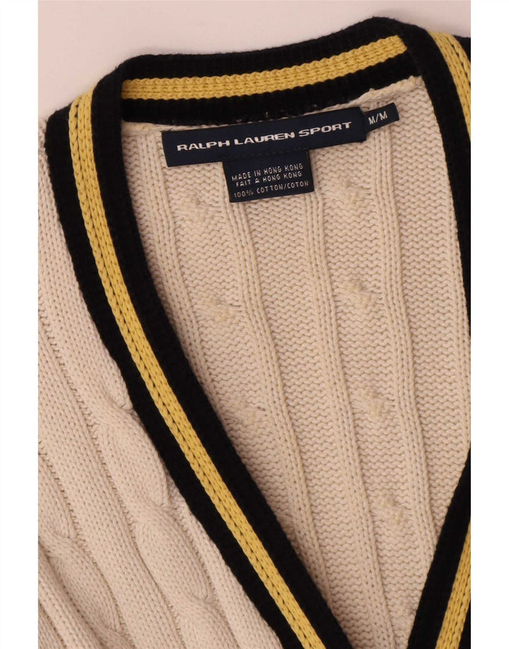 Maglione cardigan da donna Ralph Lauren UK 14 cotone bianco medio