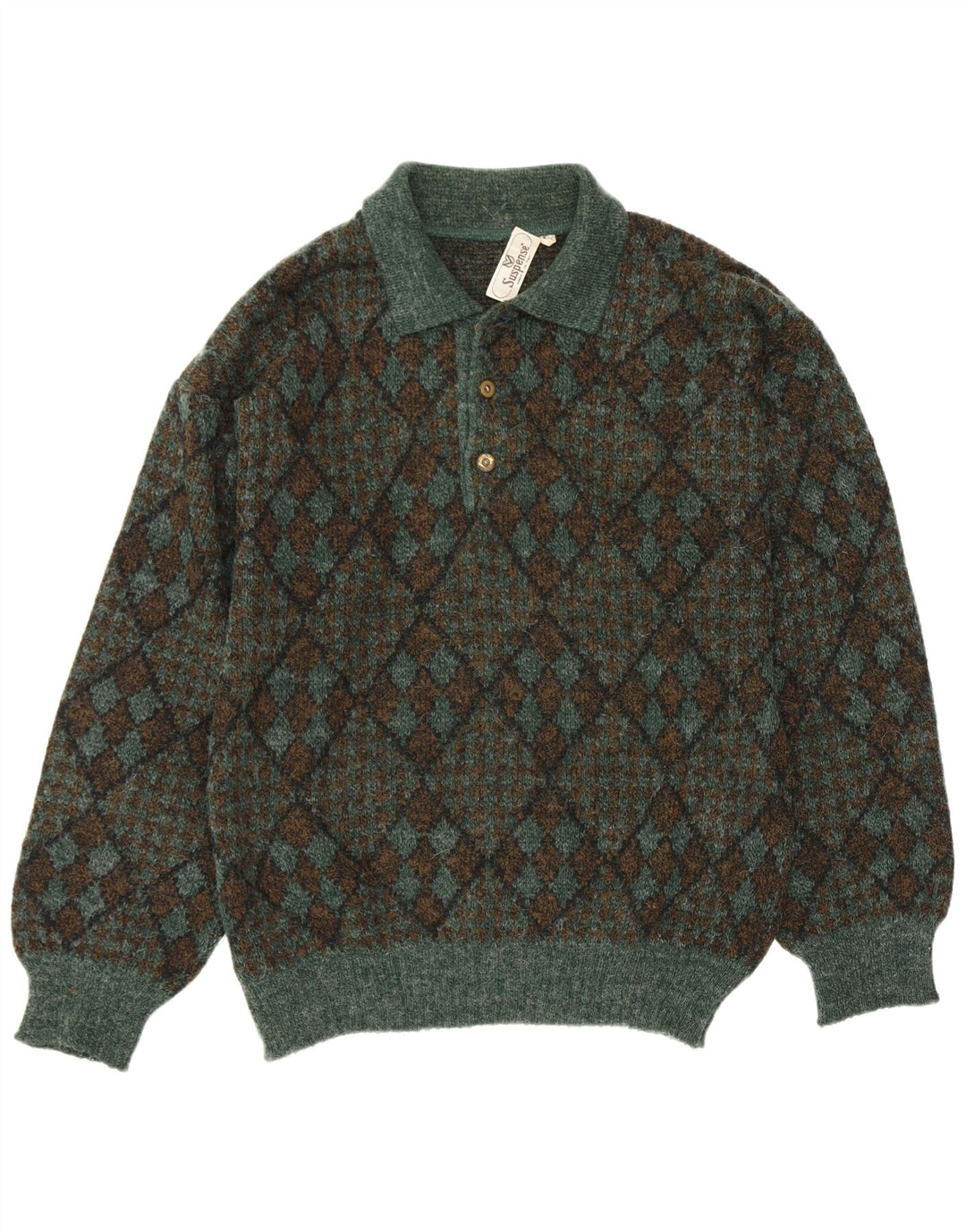 Maglione da uomo con collo alto Suspense IT 50 Verde medio Argyle/Diamante