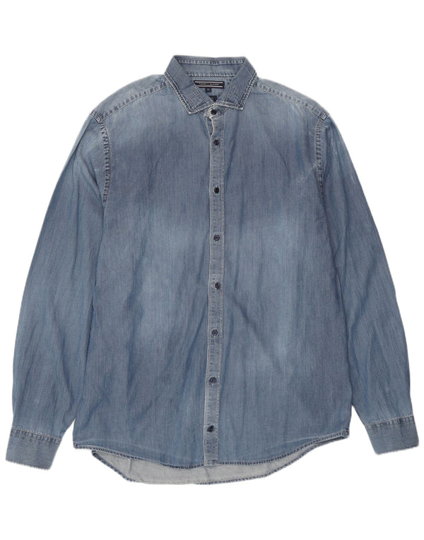 TOMMY HILFIGER Camicia in denim da uomo New York Fit XL in cotone blu