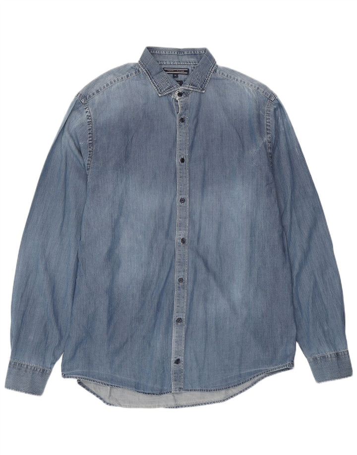 TOMMY HILFIGER Camicia in denim da uomo New York Fit XL in cotone blu