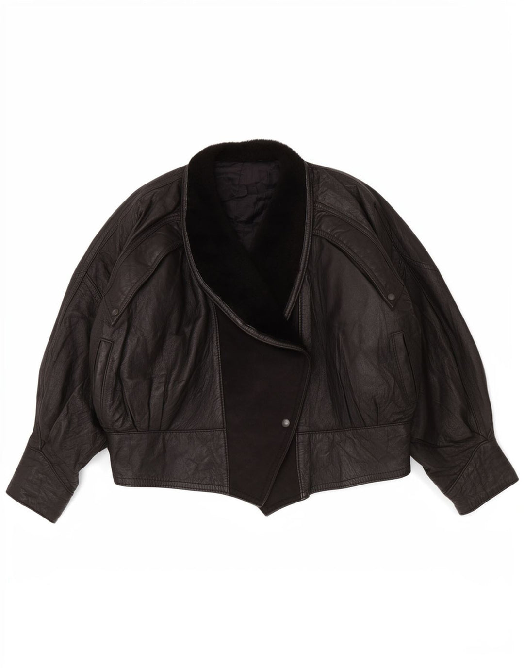 Giacca in pelle vintage da donna UK 14 grande nera
