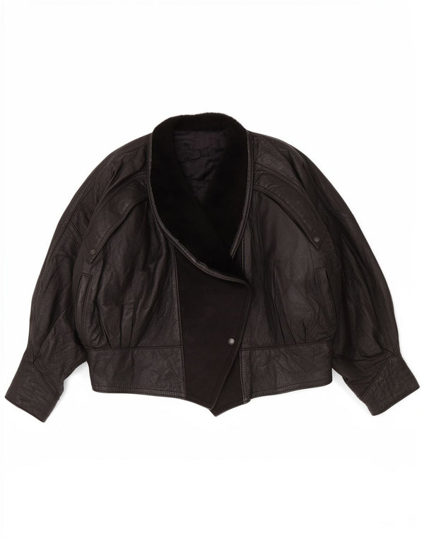 Giacca in pelle vintage da donna UK 14 grande nera
