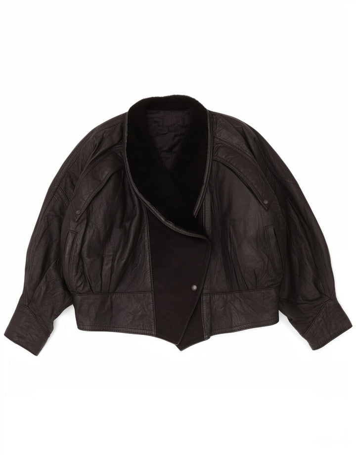 Giacca in pelle vintage da donna UK 14 grande nera