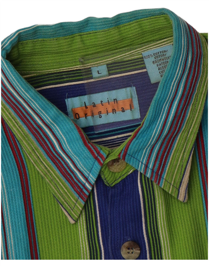 Camicia a maniche corte da uomo VINTAGE grande in cotone a righe multicolori