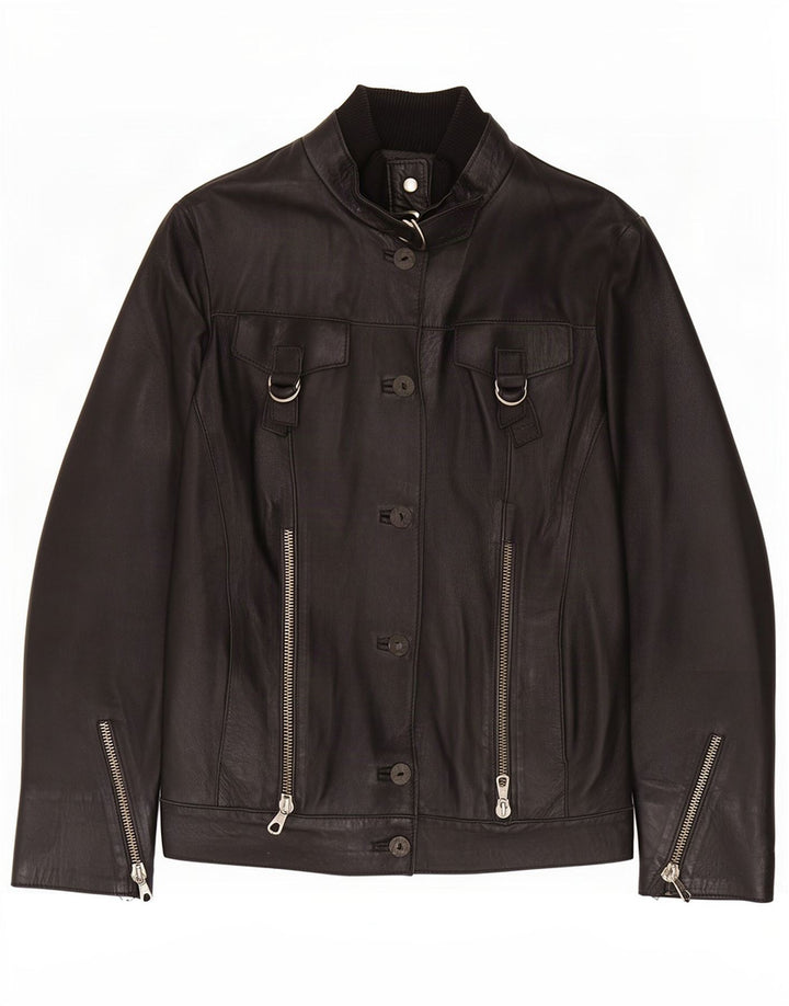 Giacca in pelle vintage da donna IT 44 media nera