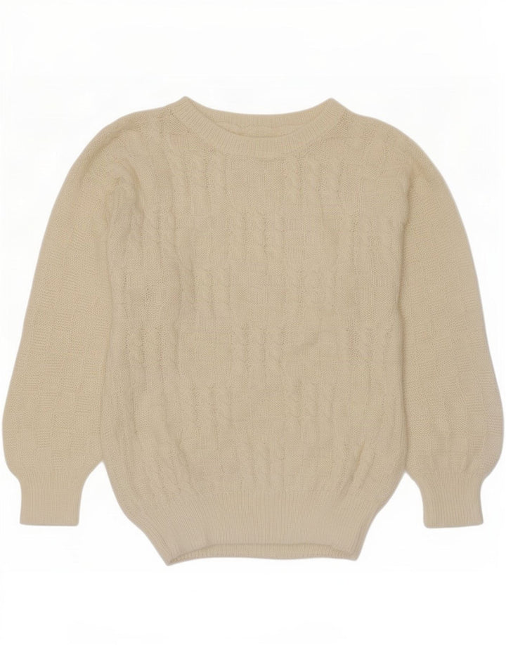 Maglione maglione girocollo da donna vintage UK 14 bianco medio