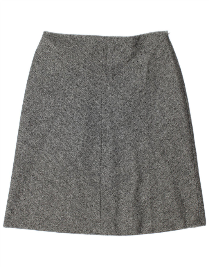 Gonna a trapezio da donna Marks & Spencer UK 12 media W30 lana vergine chiazzata grigia