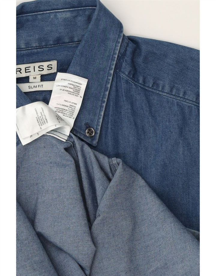 REISS Camicia in denim slim fit da uomo in cotone blu medio