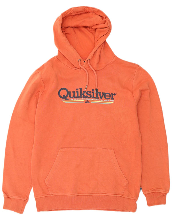QUIKSILVER Mens Graphic Hoodie Jumper Small Orange Cotton