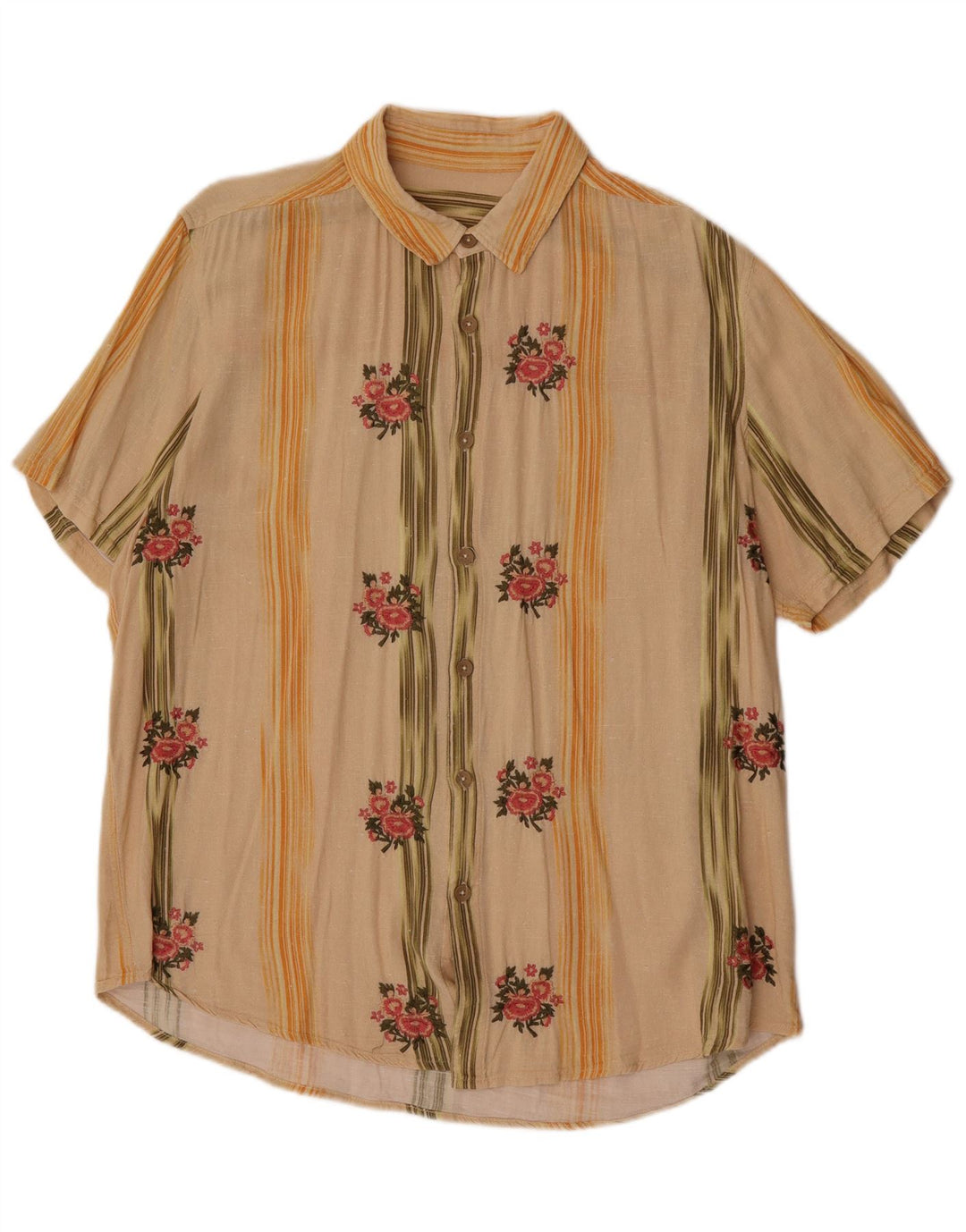Camicia vintage da uomo a maniche corte grande floreale beige