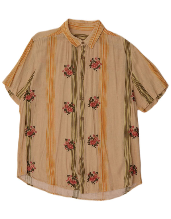 Camicia vintage da uomo a maniche corte grande floreale beige