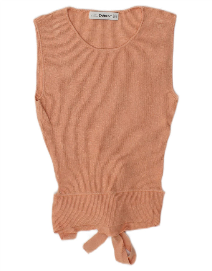 Top corto corto senza maniche da donna Zara UK 12 Viscosa rosa medio