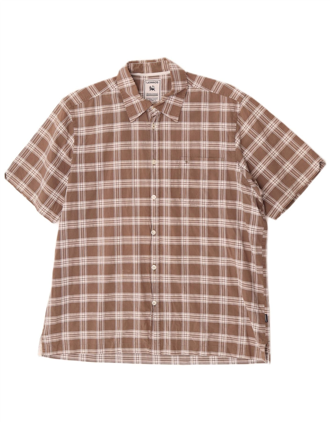 Camicia a maniche corte da uomo Lerros, cotone a quadri marroni grandi
