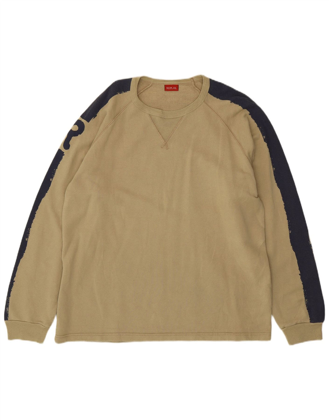 REPLAY Felpa da uomo Maglione XL Kaki Colourblock Cotton