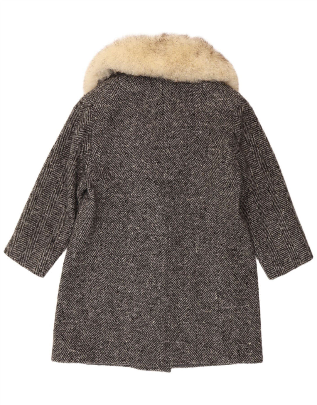 Cappotto doppiopetto vintage da donna IT 47 Large grigio a spina di pesce