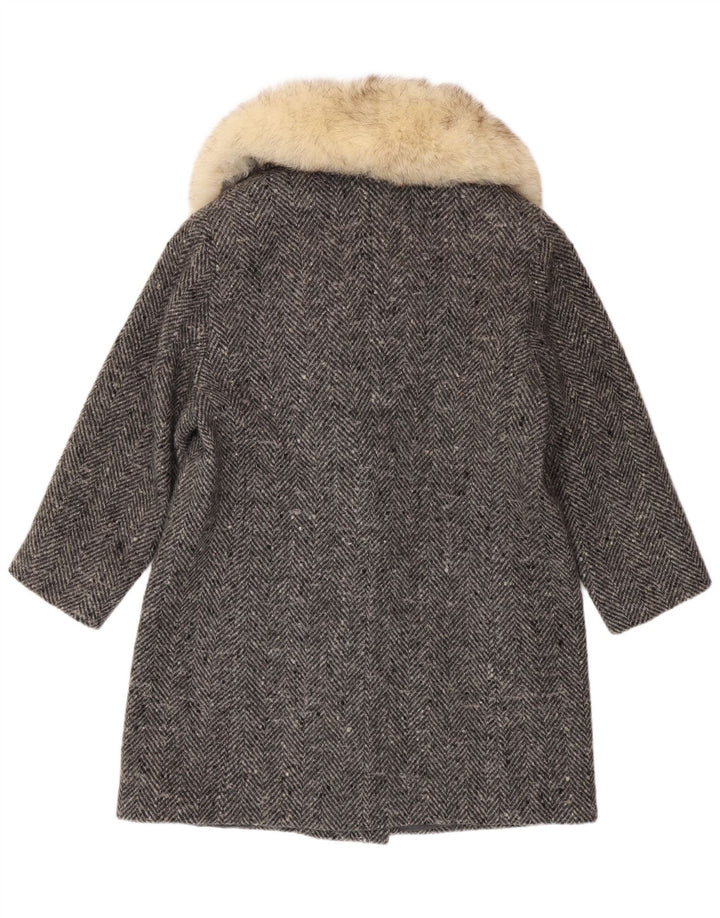 Cappotto doppiopetto vintage da donna IT 47 Large grigio a spina di pesce