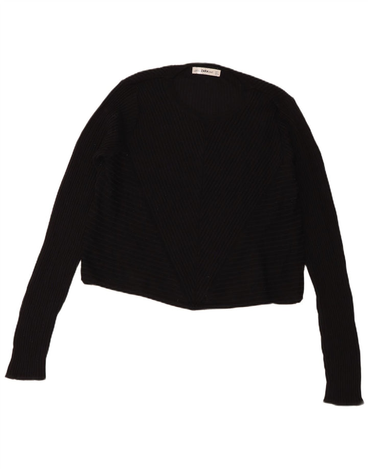 Maglione corto girocollo da donna Zara UK 16 grande nero