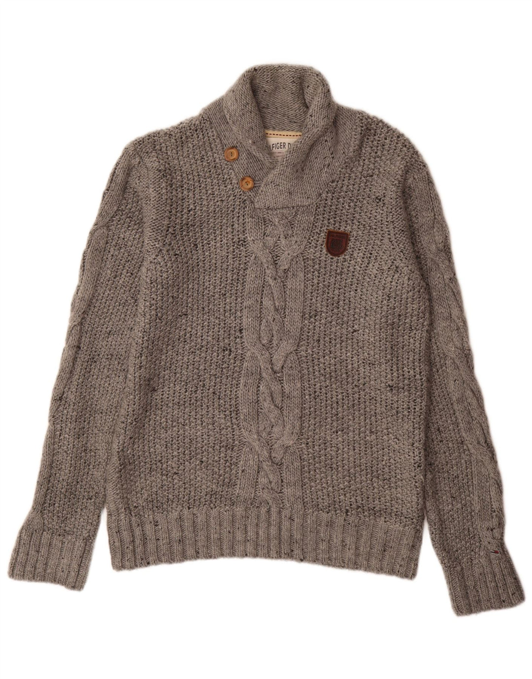 Tommy Hilfiger Maglione da uomo con collo a scialle in acrilico grigio medio