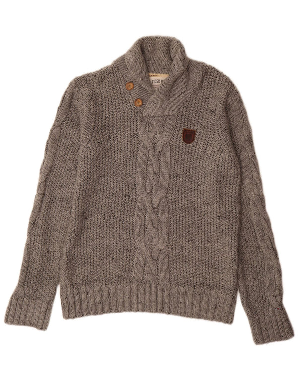 Tommy Hilfiger Maglione da uomo con collo a scialle in acrilico grigio medio