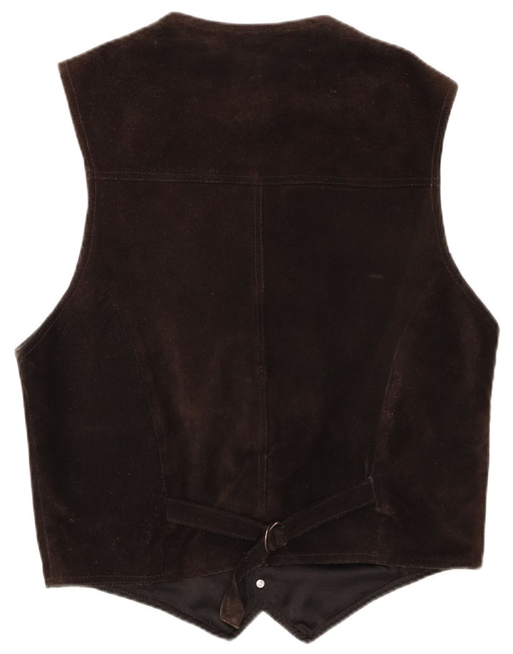 Gilet vintage da uomo in pelle scamosciata EU 48 in pelle marrone medio