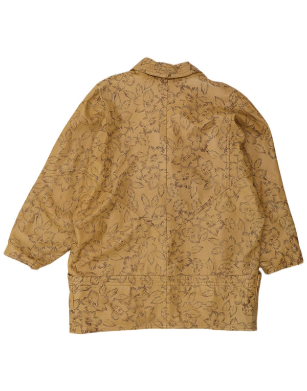 Cappotto oversize in pelle da donna VINTAGE EU 44 XL Beige floreale