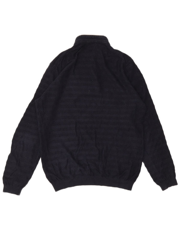 Massimo Dutti Maglione da uomo con collo a bottoni, grande a righe blu navy
