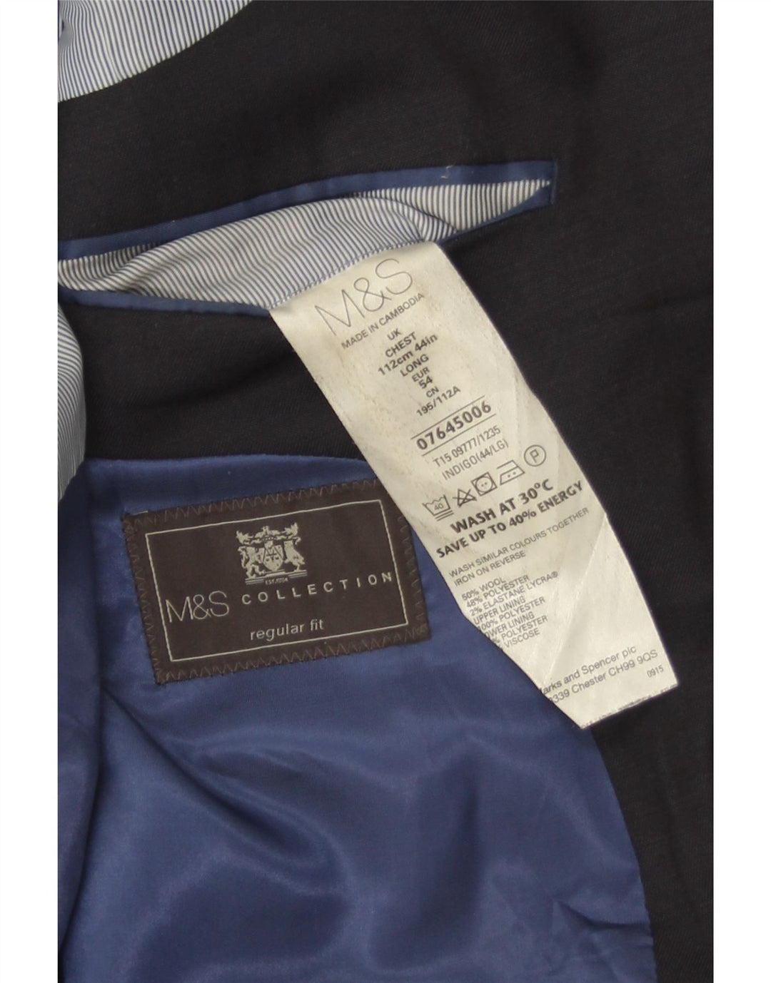 Giacca blazer da uomo a vestibilità regolare a 2 bottoni Marks & Spencer EU 54 XL Blu navy