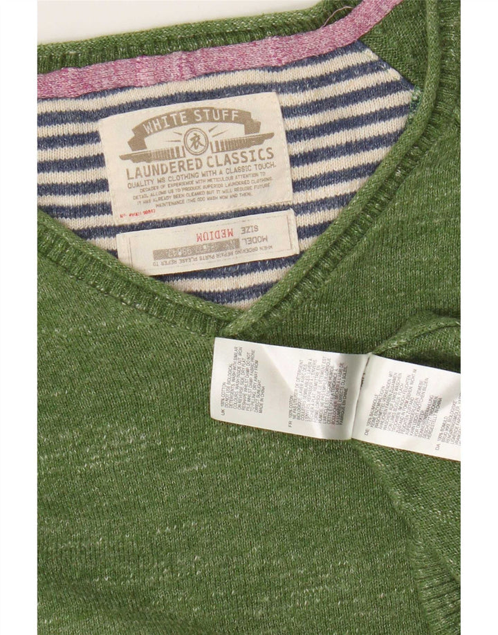 Maglione da uomo con scollo a V vestibilità regolare di White Stuff Cotone verde medio
