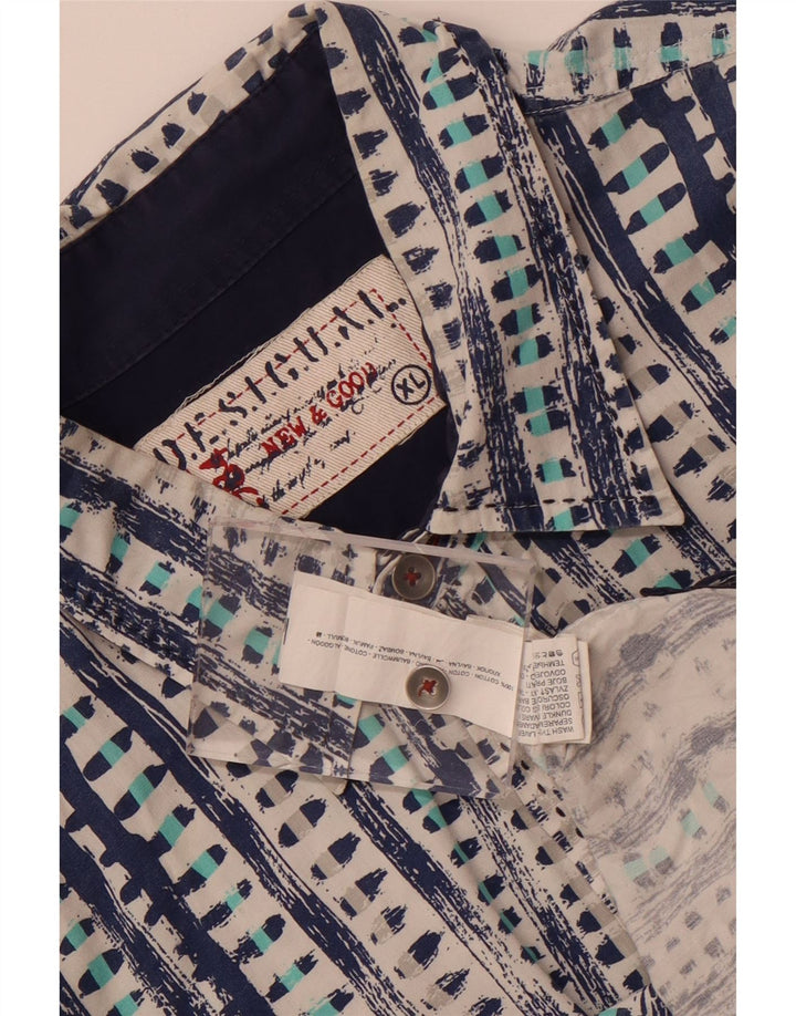 Desigual Camicia a maniche corte da uomo XL Blu in cotone geometrico