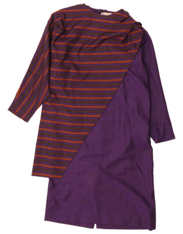 Abito asimmetrico a maniche lunghe da donna vintage IT 44 a righe viola medio