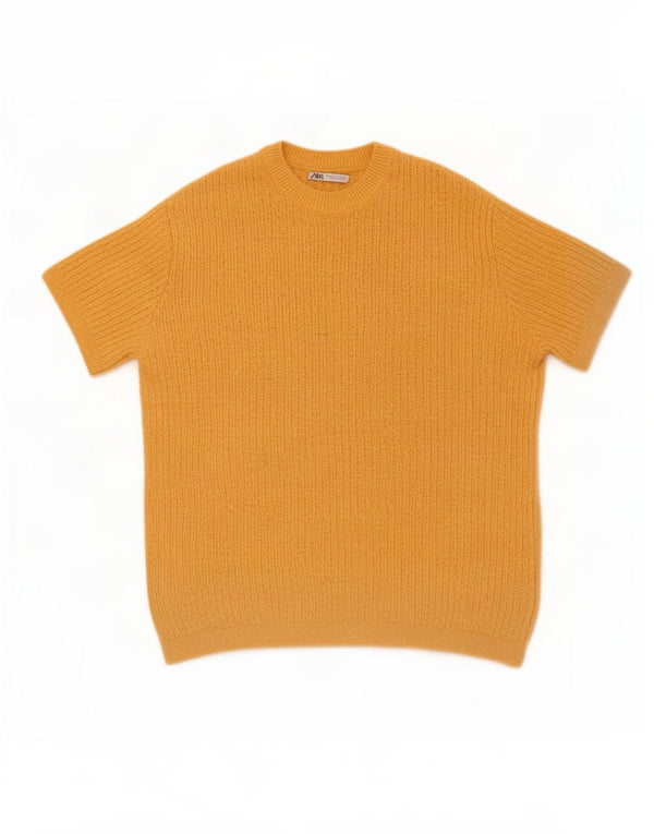 Maglione Zara da uomo girocollo a maniche corte in cotone giallo medio