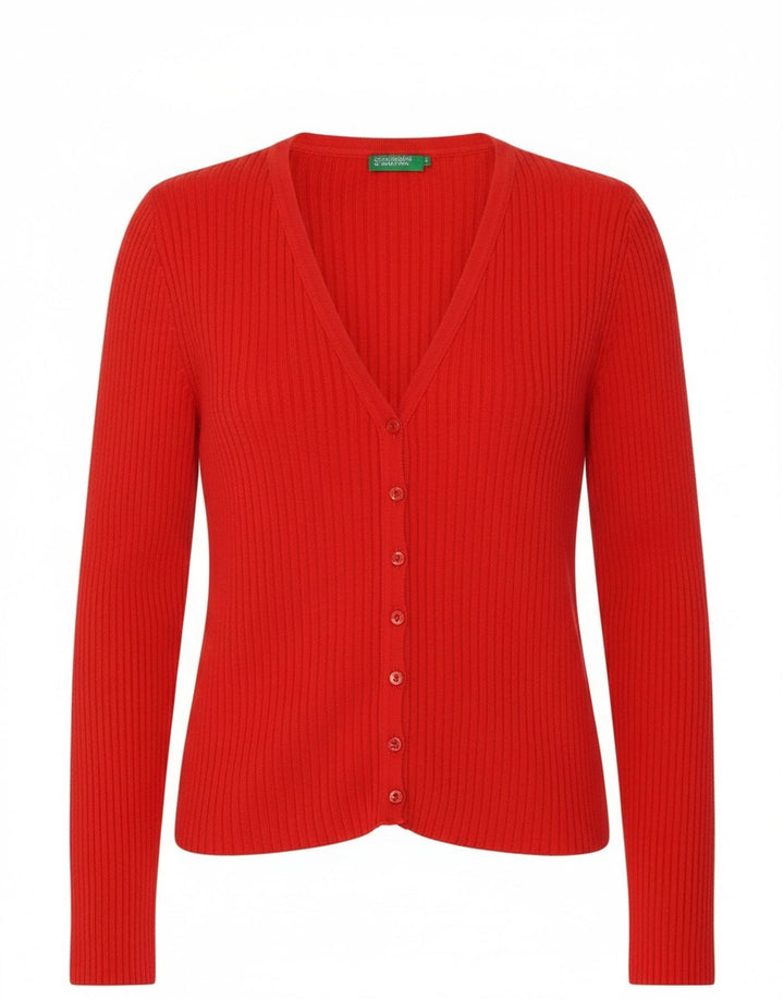 Maglione cardigan da donna Benetton UK 12 cotone rosso medio