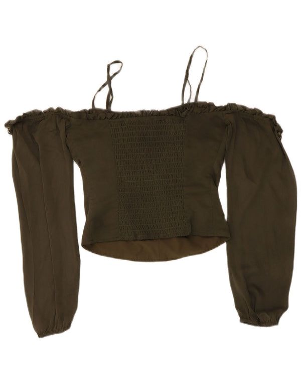 Guess Top corto da donna con spalle scoperte UK 6 XS Poliestere kaki