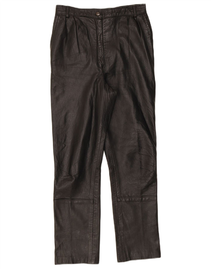 VINTAGE Womens Leather Trousers W26 L26 Black