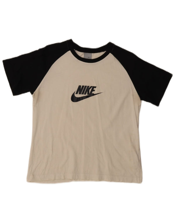 T-shirt grafica da donna Nike Top UK 16/18 XL cotone color block bianco