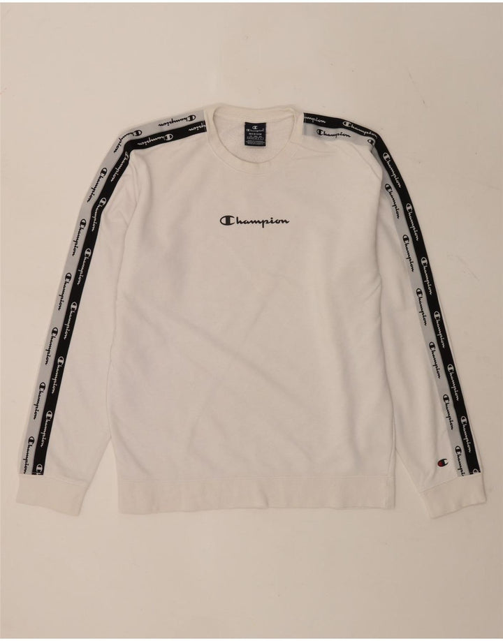 Felpa grafica da uomo Champion, maglione, cotone color block bianco medio