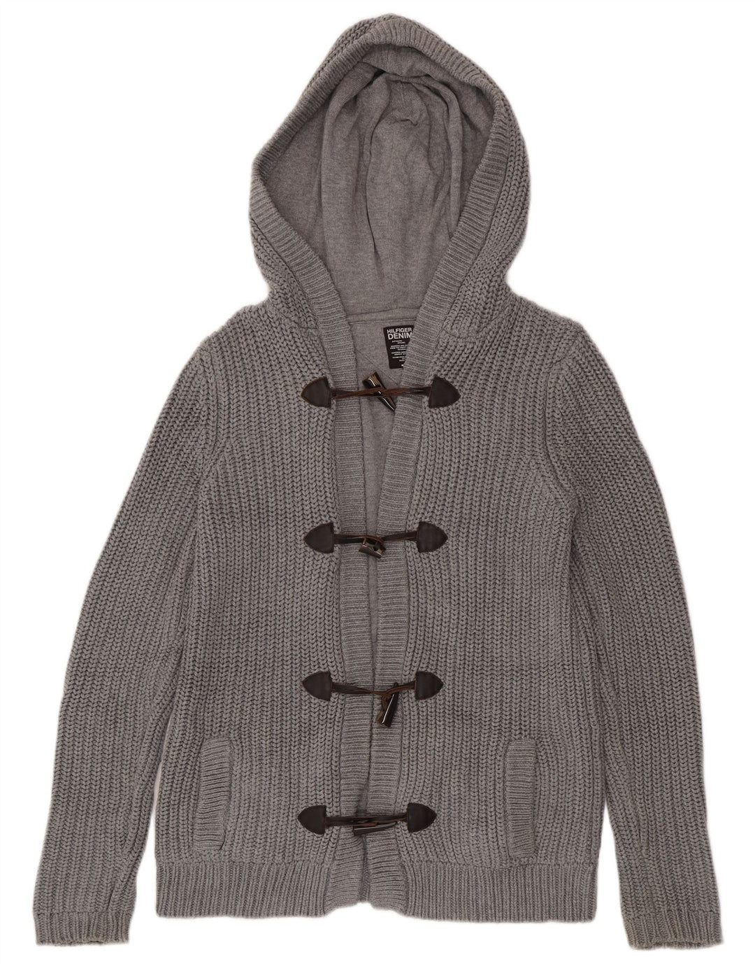 Maglione cardigan con cappuccio da uomo Tommy Hilfiger in cotone grigio medio