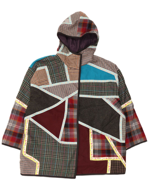 Cappotto giacca a vento con cappuccio da donna VINTAGE UK 20 2XL Patchwork multicolore