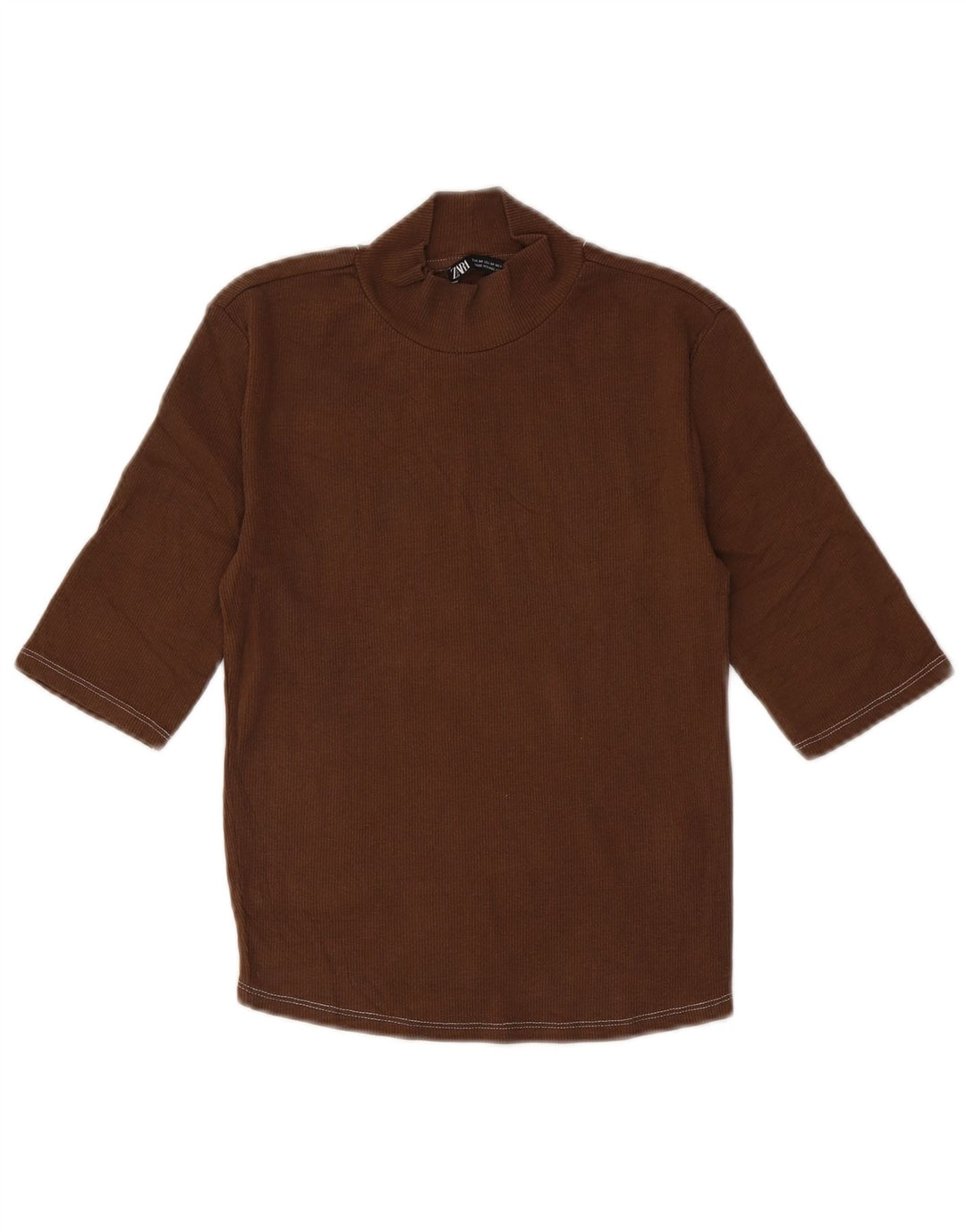 Top corto da donna Zara manica 3/4 UK 12 cotone marrone medio