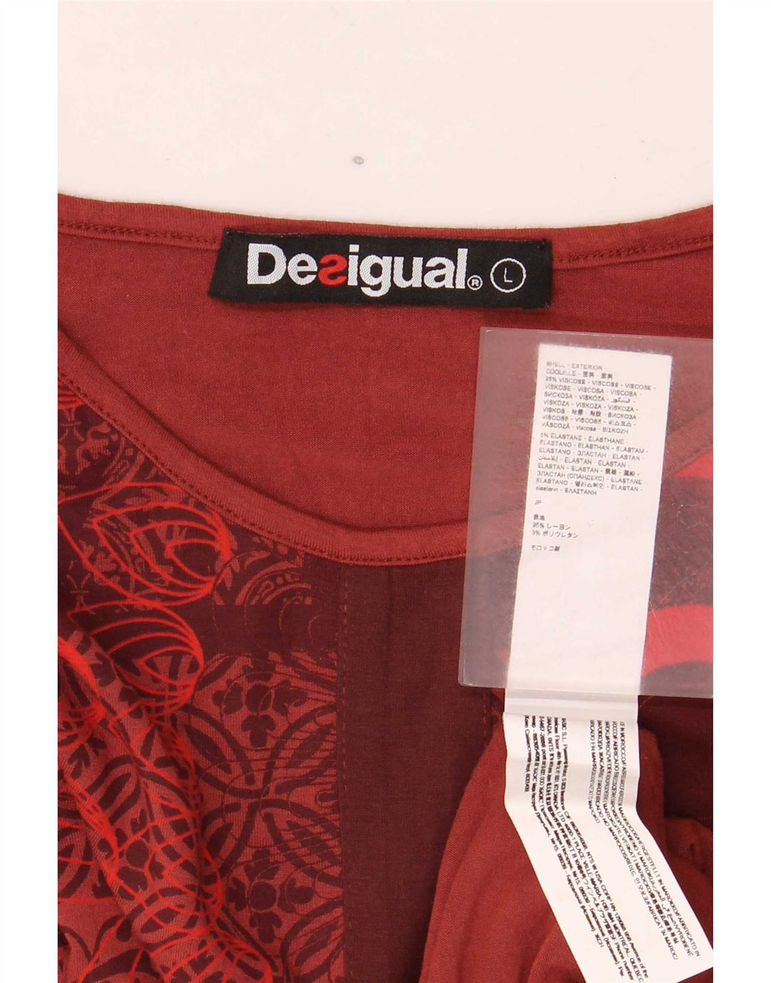 Desigual Donna Abstract Pattern Camicetta Top UK 14 Large Rosso Viscosa