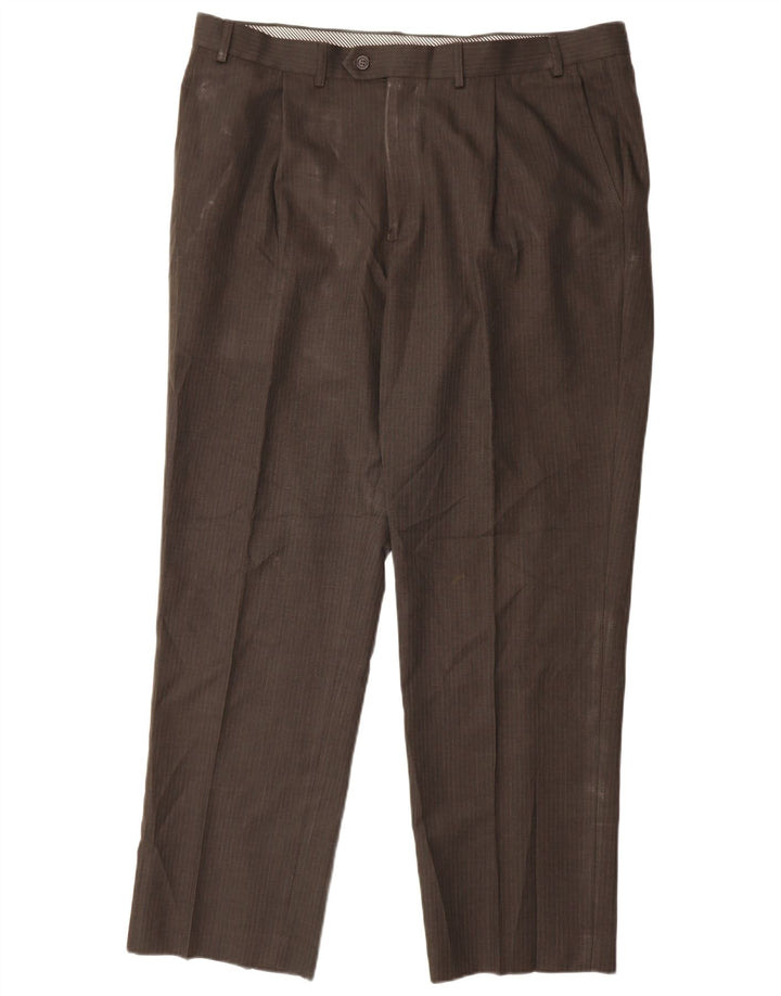 Pantaloni da abito con pegging da uomo Marks & Spencer W40 L31 Poliestere a righe marroni