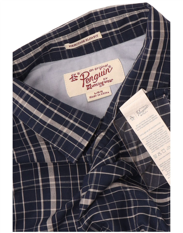 Camicia a maniche corte slim fit Penguin Heritage da uomo, grande motivo a quadri blu navy